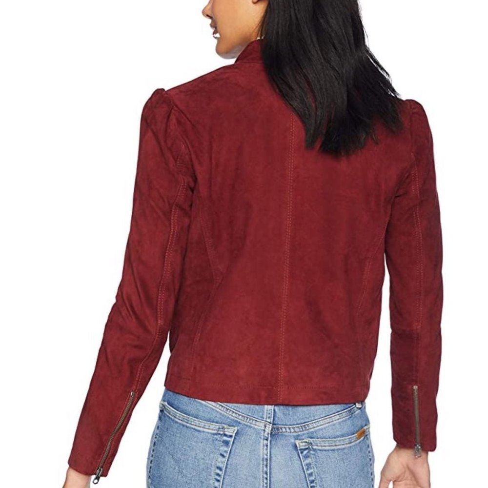 Lucky Brand suede puff sleeve jacket | Red | Size small - Picture 4 of 10